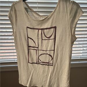 LOFT Cream and Purple Graphic Tee